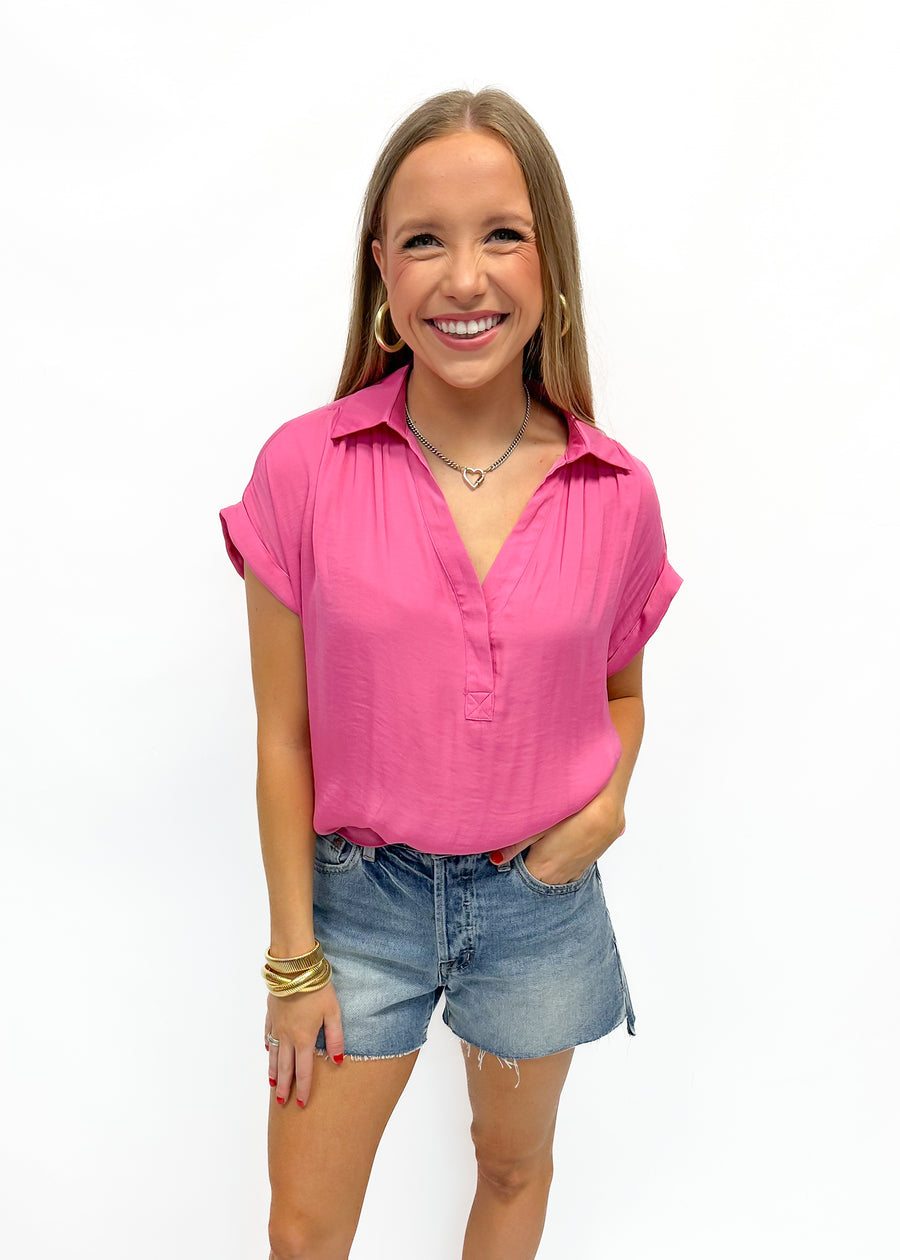 LBLOX V-Neck Blouse - Bubble Gum - Gabrielle's Biloxi