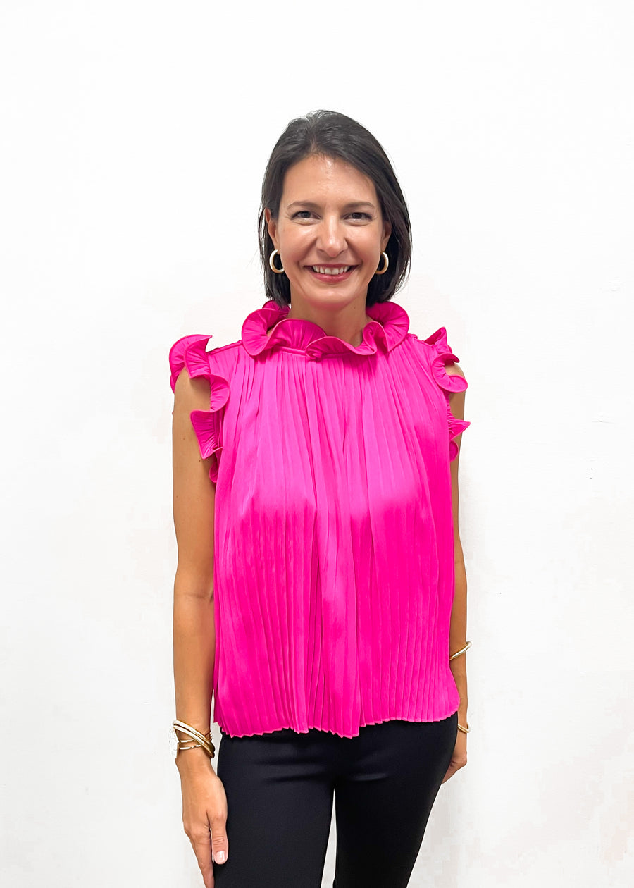 LBLOX Ruffle Neck Sleeveless Pleated Top - Pink - Gabrielle's Biloxi