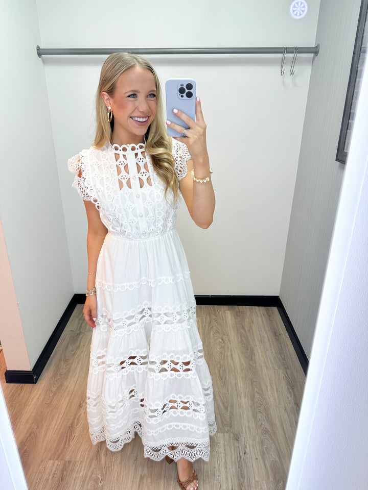 OO LA LA Sleeveless Buttoned Midi Dress - White - Gabrielle's Biloxi