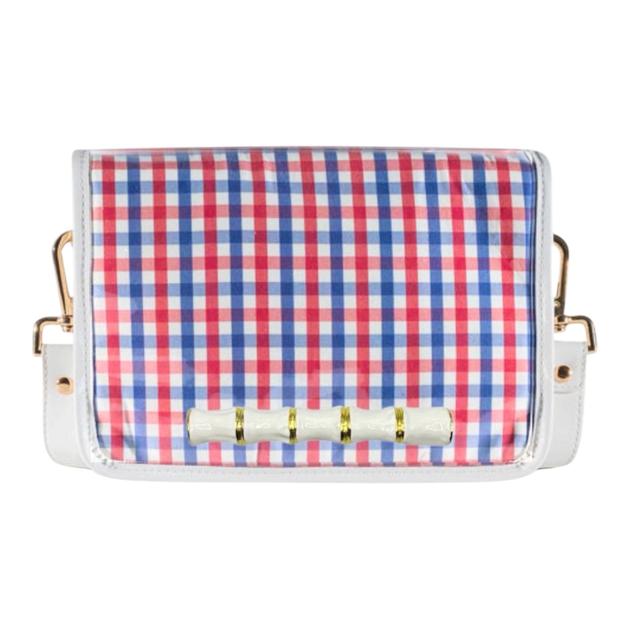 Red and Blue Gingham Clear Stadium Bag - White Bamboo
