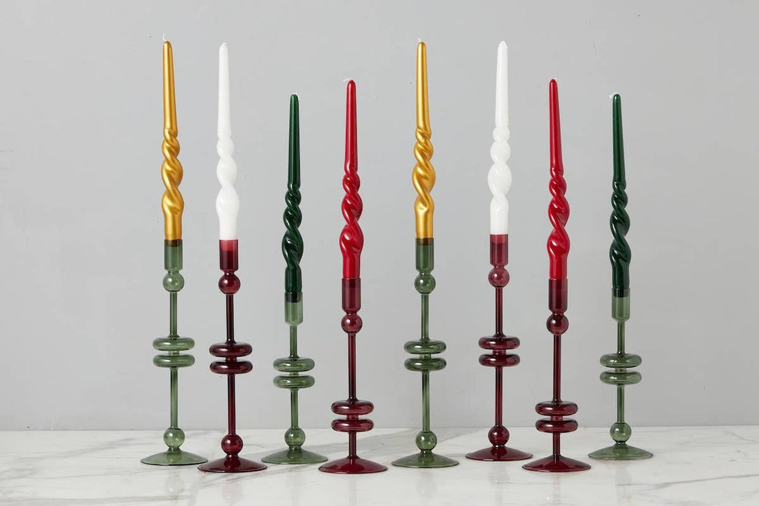 Lacquered Tall Twisted Taper Candles, White, Set of 2 - Gabrielle's Biloxi