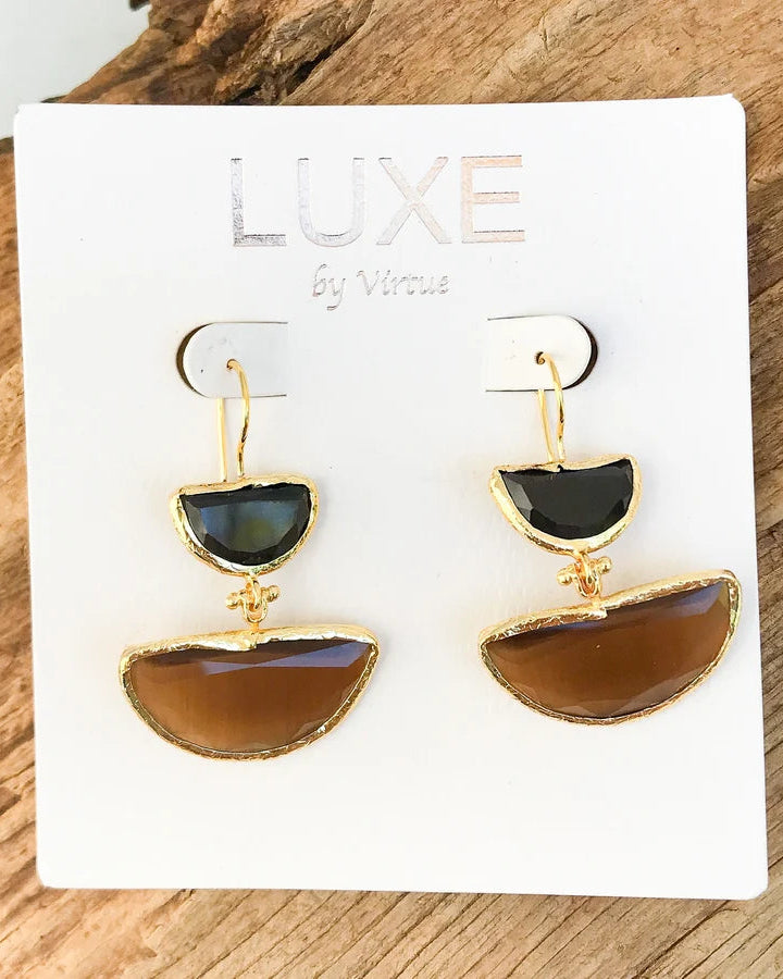 Virtue The Regina LUXE Double Bezel Drop Stone Earring - Black/Chocolate - Gabrielle's Biloxi