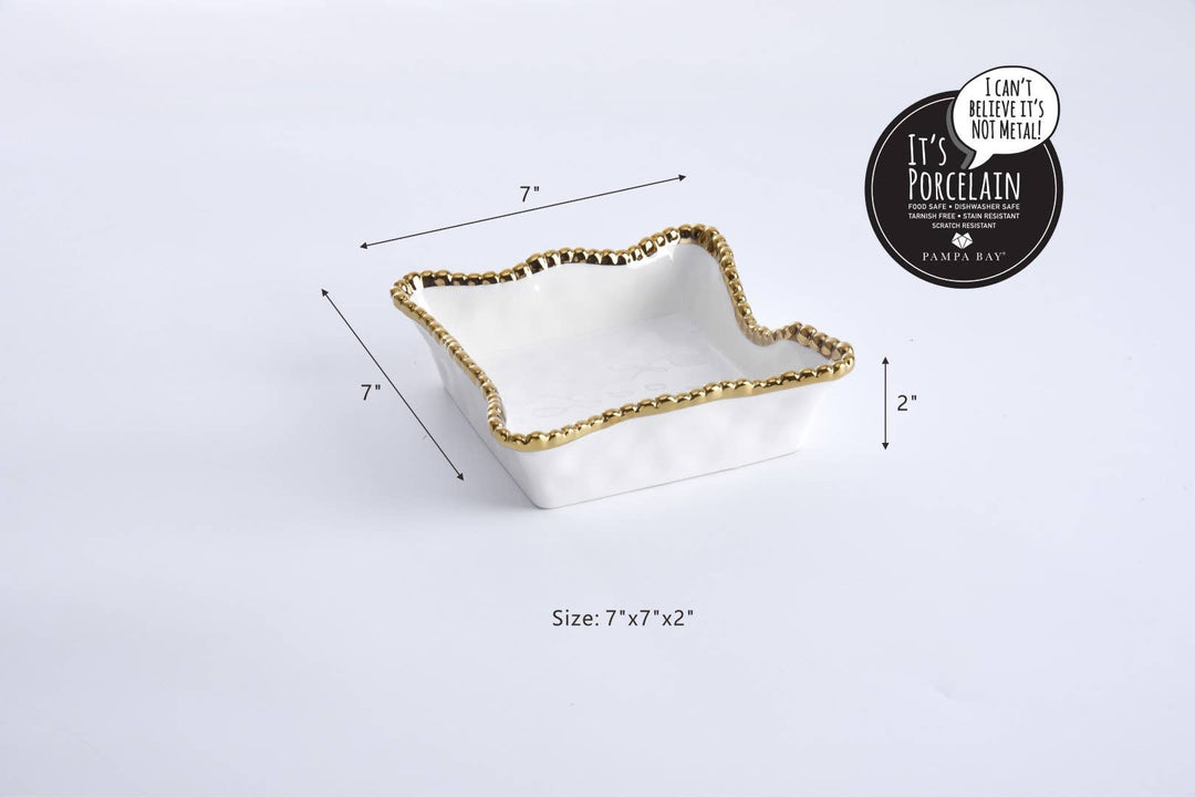 Pampa Bay Cocktail Napkin Holder - White & Gold - Gabrielle's Biloxi
