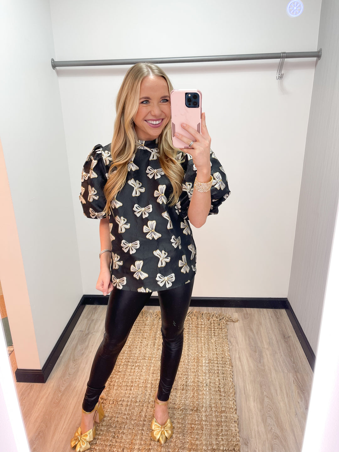 Puff Sleeve Embroidered Bow Top