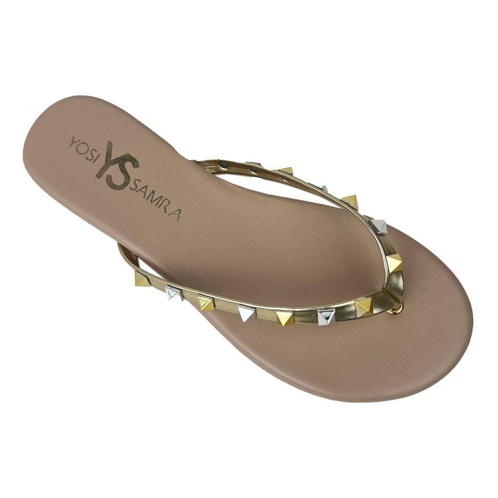 Rivington Stud Flip Flop in Beige Metallic - Gabrielle's Biloxi