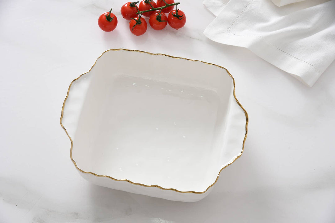 Pampa Bay Square Baking Dish - Whtie & Gold - Gabrielle's Biloxi