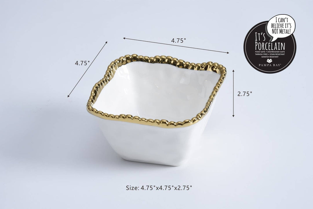 Pampa Bay Square Snack Bowl - White & Gold - Gabrielle's Biloxi