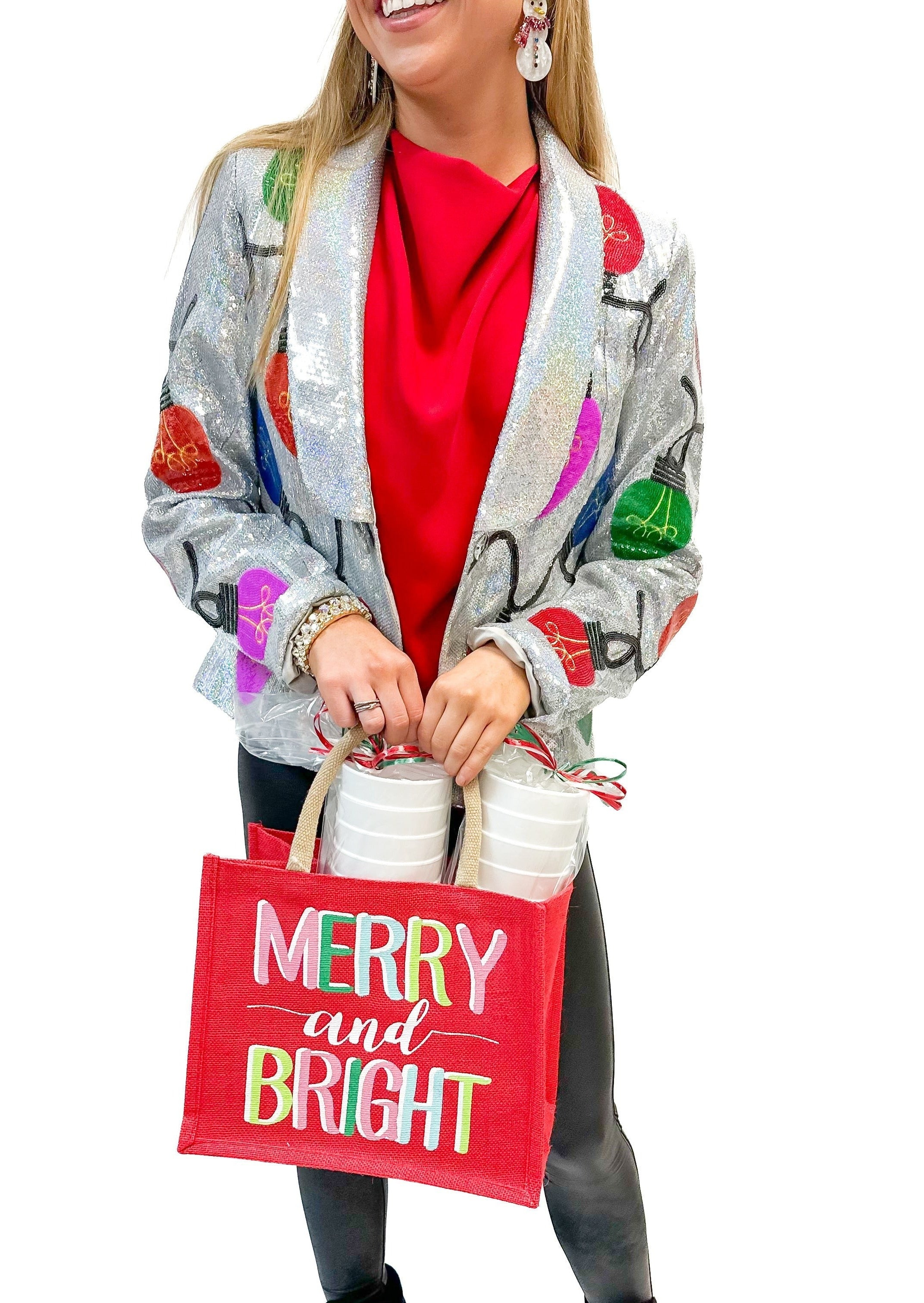 Queen of Sparkles Silver Sequin Christmas Light Blazer - Gabrielle's Biloxi