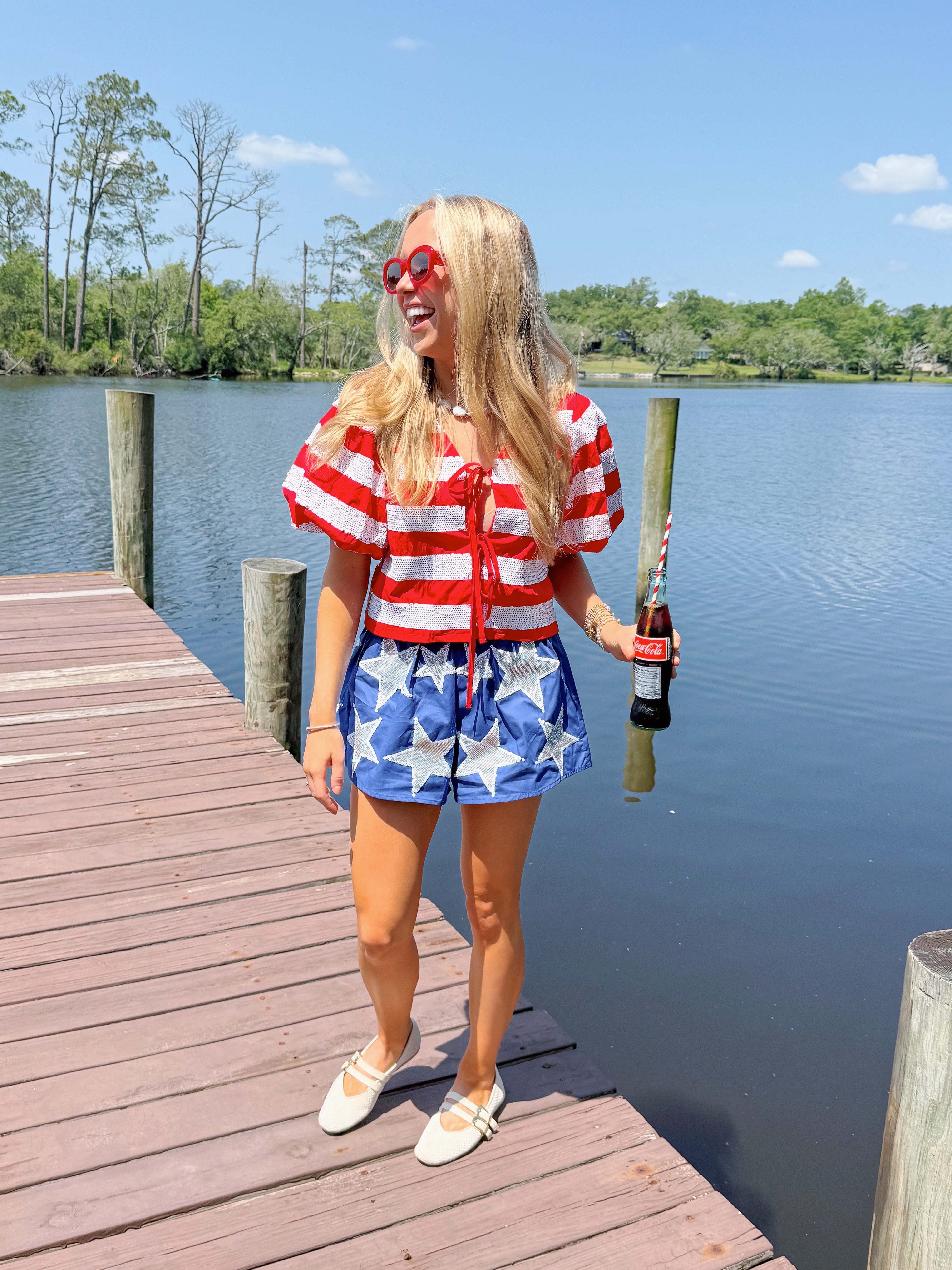 Queen of Sparkles Red & White Stripe Cotton Poof Sleeve Tie Top - Gabrielle's Biloxi