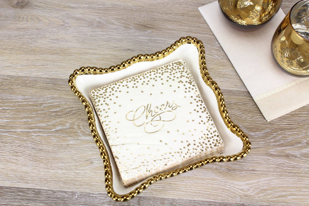 Pampa Bay Cocktail Napkin Holder - White & Gold - Gabrielle's Biloxi