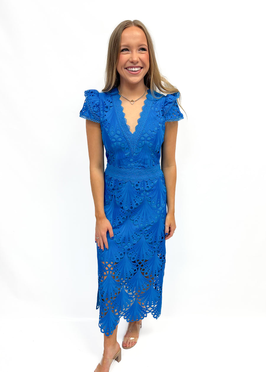 Adelyn Rae Mia 3D Embroidered Midi Dress - Sea Blue - Gabrielle's Biloxi