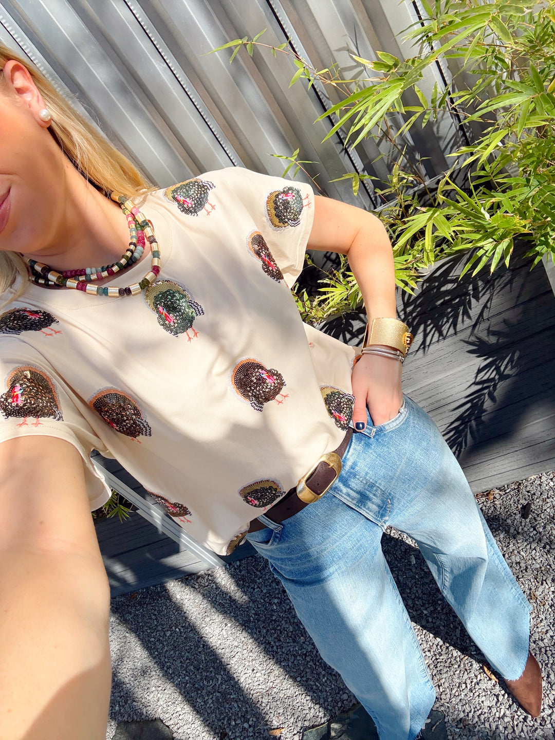 Queen of Sparkles Small Turkey Icon Tee - Beige