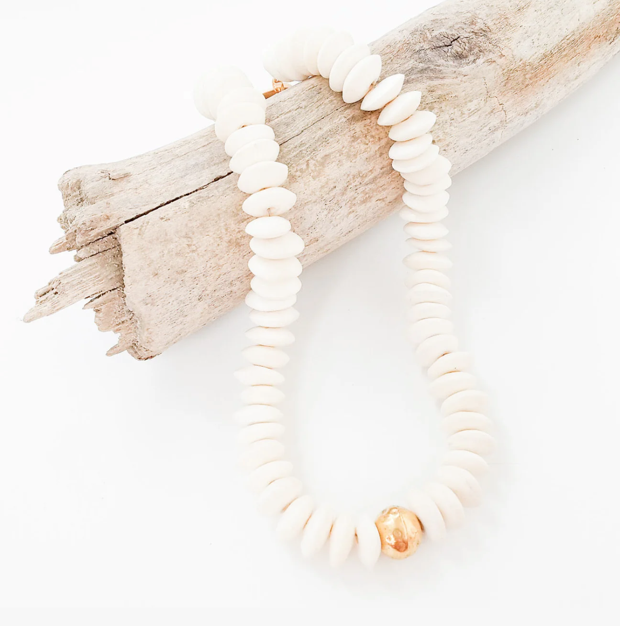 Heishi Bone Hammered Ball Necklace - Cream - Gabrielle's Biloxi