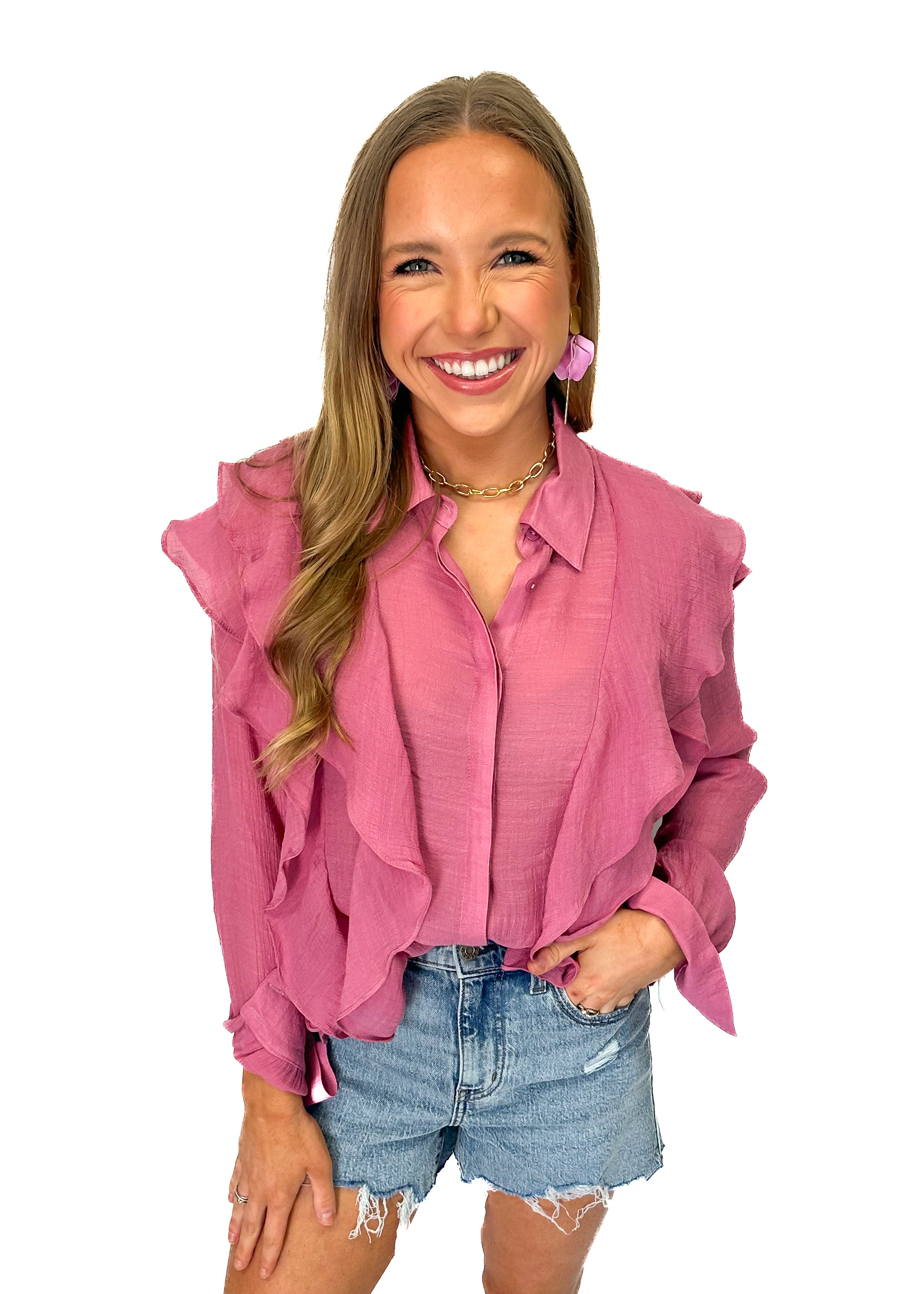 Bishop + Young Chantal Ruffle Long Sleeve Top - Rose - Gabrielle's Biloxi