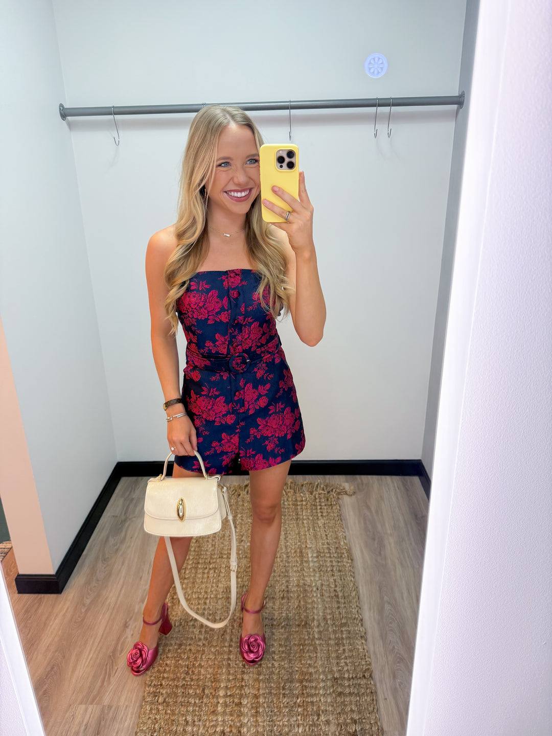 The Elliott Belted Romper - Navy/Pink