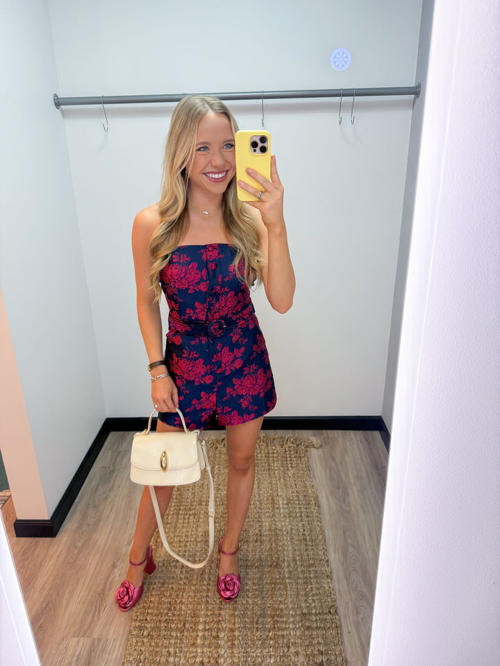 The Elliott Belted Romper - Navy/Pink