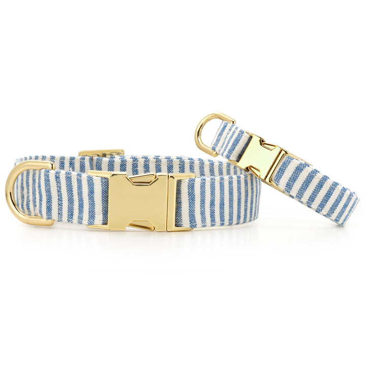 Lake Blue Stripe Summer Dog Collar - Gabrielle's Biloxi