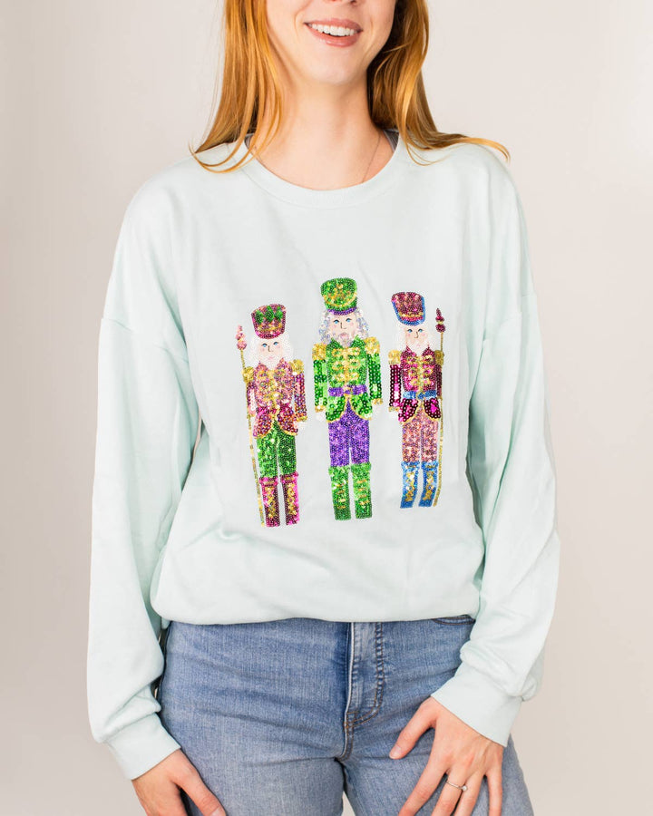Candy Nutcracker Sequin Sweatshirt - Light Blue/Multi - Gabrielle's Biloxi
