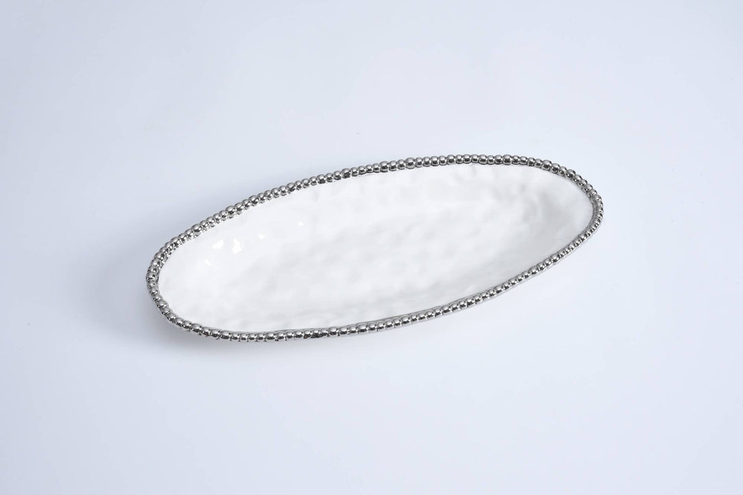 Pampa Bay Oval Serving Piece - White & Silver - Gabrielle's Biloxi