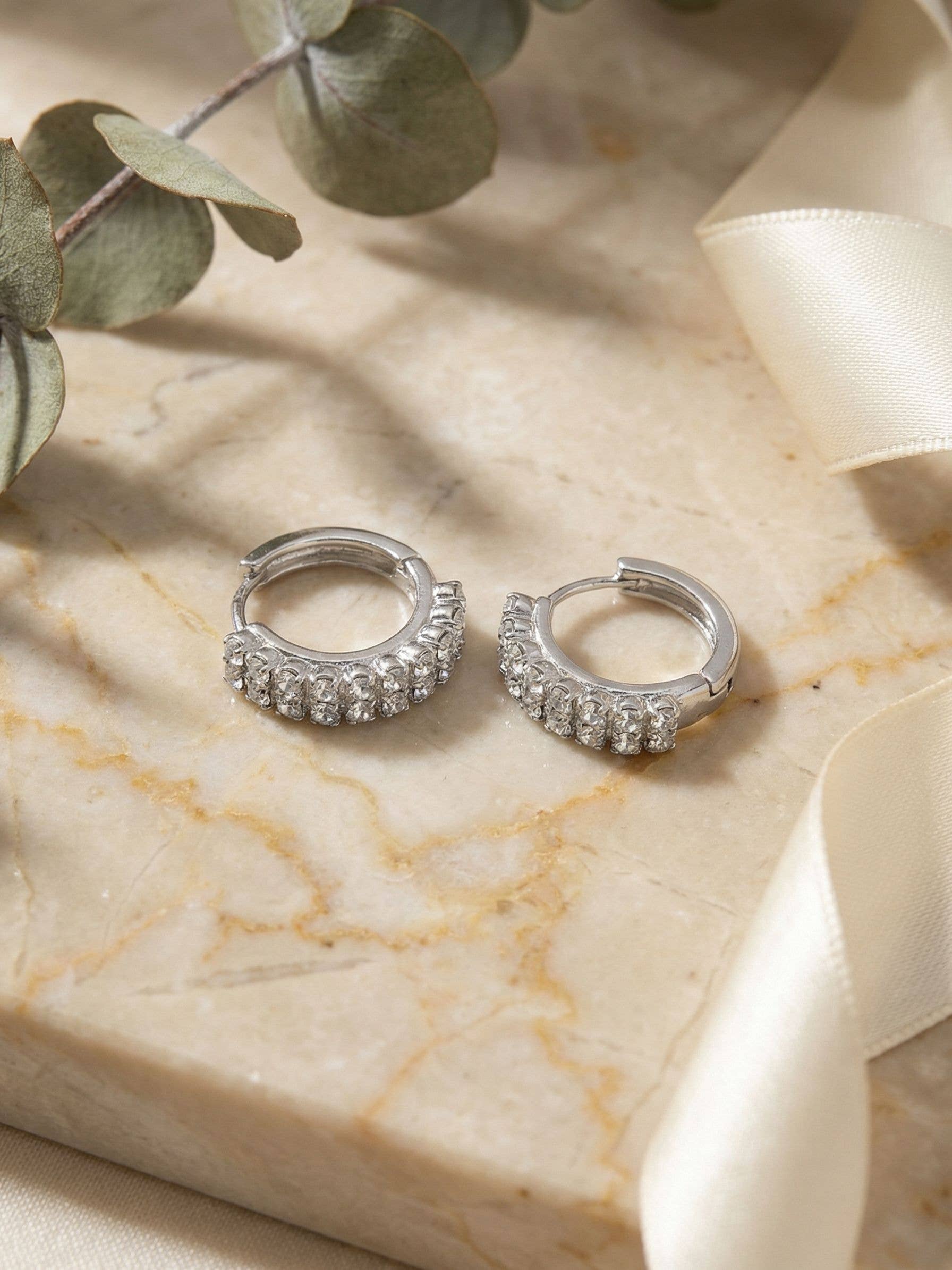 Double Crystal Huggie Hoop Earrings - EFS31PDCRY