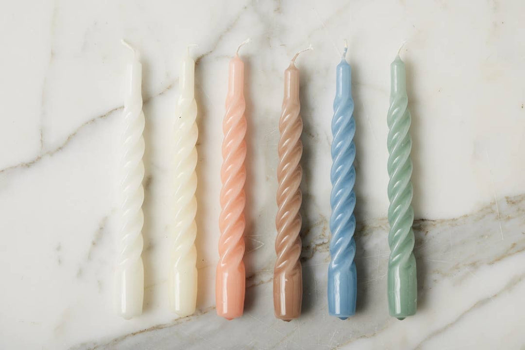 Etu Lacquer Twisted Taper Candles, Denim Blue,  Boxed, Set of 6 - Gabrielle's Biloxi