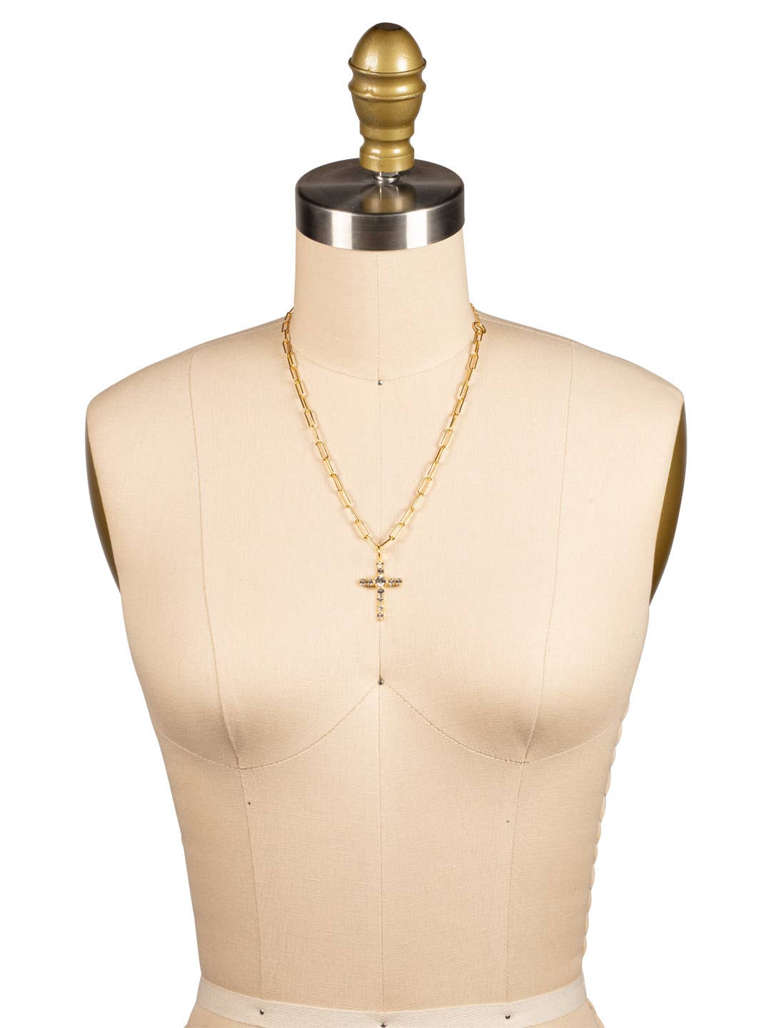 Cross Paperclip Pendant Necklace -  Crystal