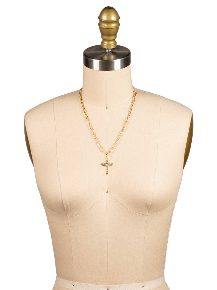 Cross Paperclip Pendant Necklace -  Crystal
