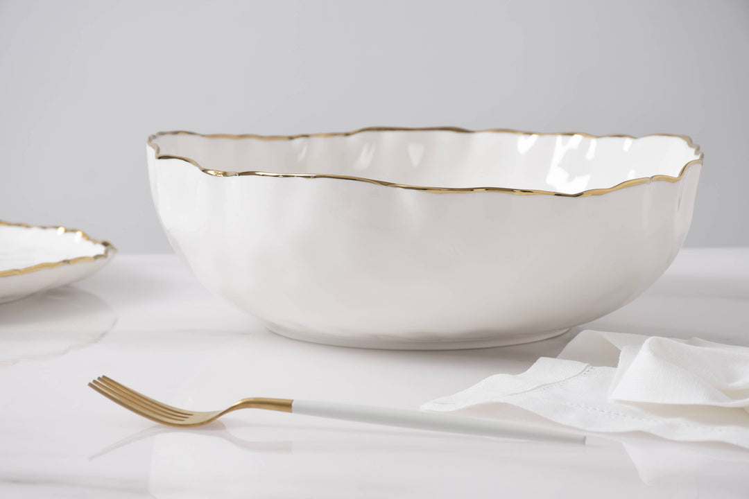 Pampa Bay Large Bowl - White & Gold - Gabrielle's Biloxi