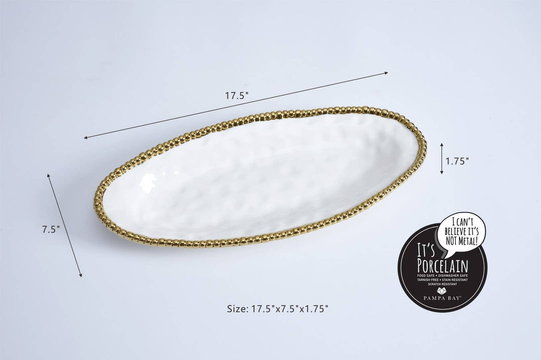 Pampa Bay Oval Serving Piece - White & Gold - Gabrielle's Biloxi