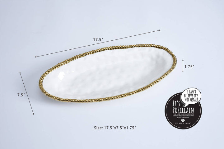 Pampa Bay Oval Serving Piece - White & Gold - Gabrielle's Biloxi