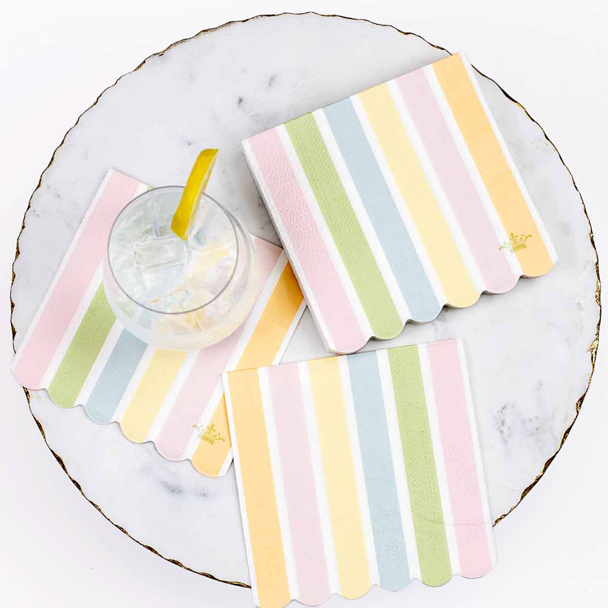 Candy Stripe Scalloped Cocktail Napkins - Gabrielle's Biloxi