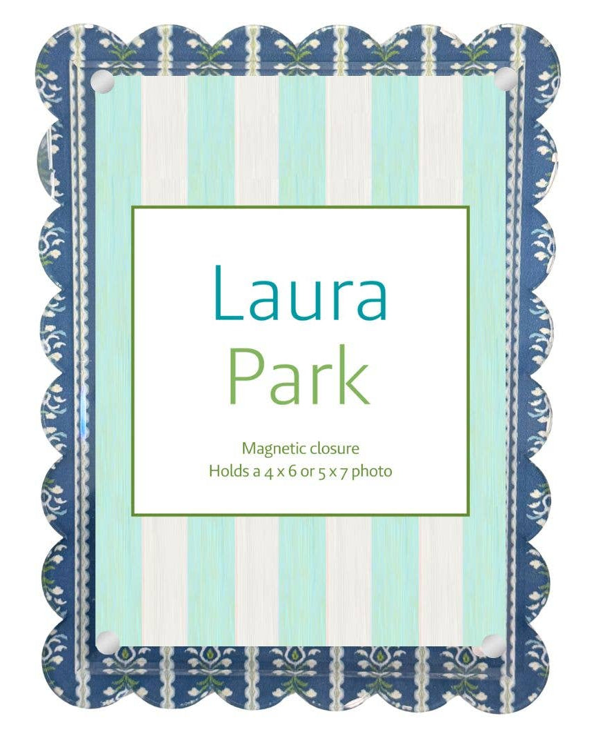Laura Park Scalloped Picture Frame - Rosemary Stripe Indigo