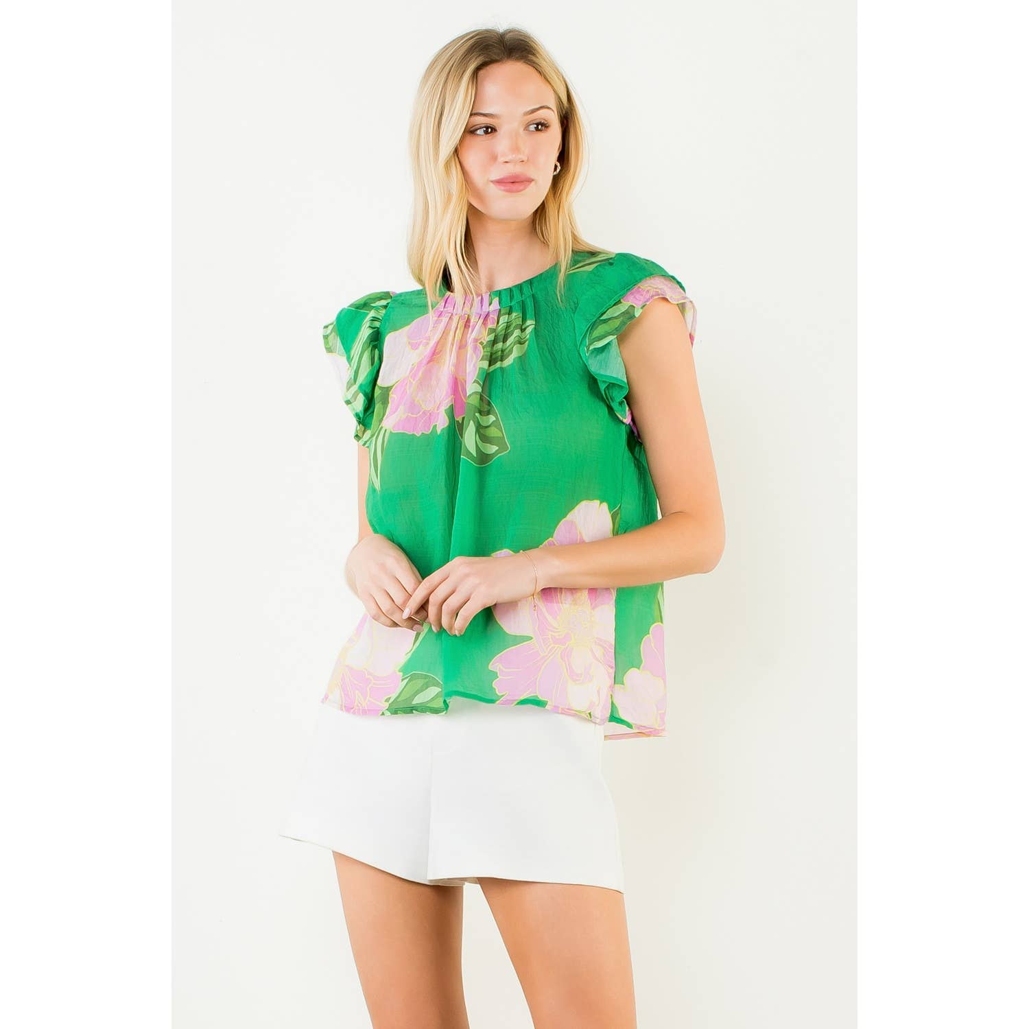 Floral Print Flutter Sleeve Top - Gabrielle's Biloxi