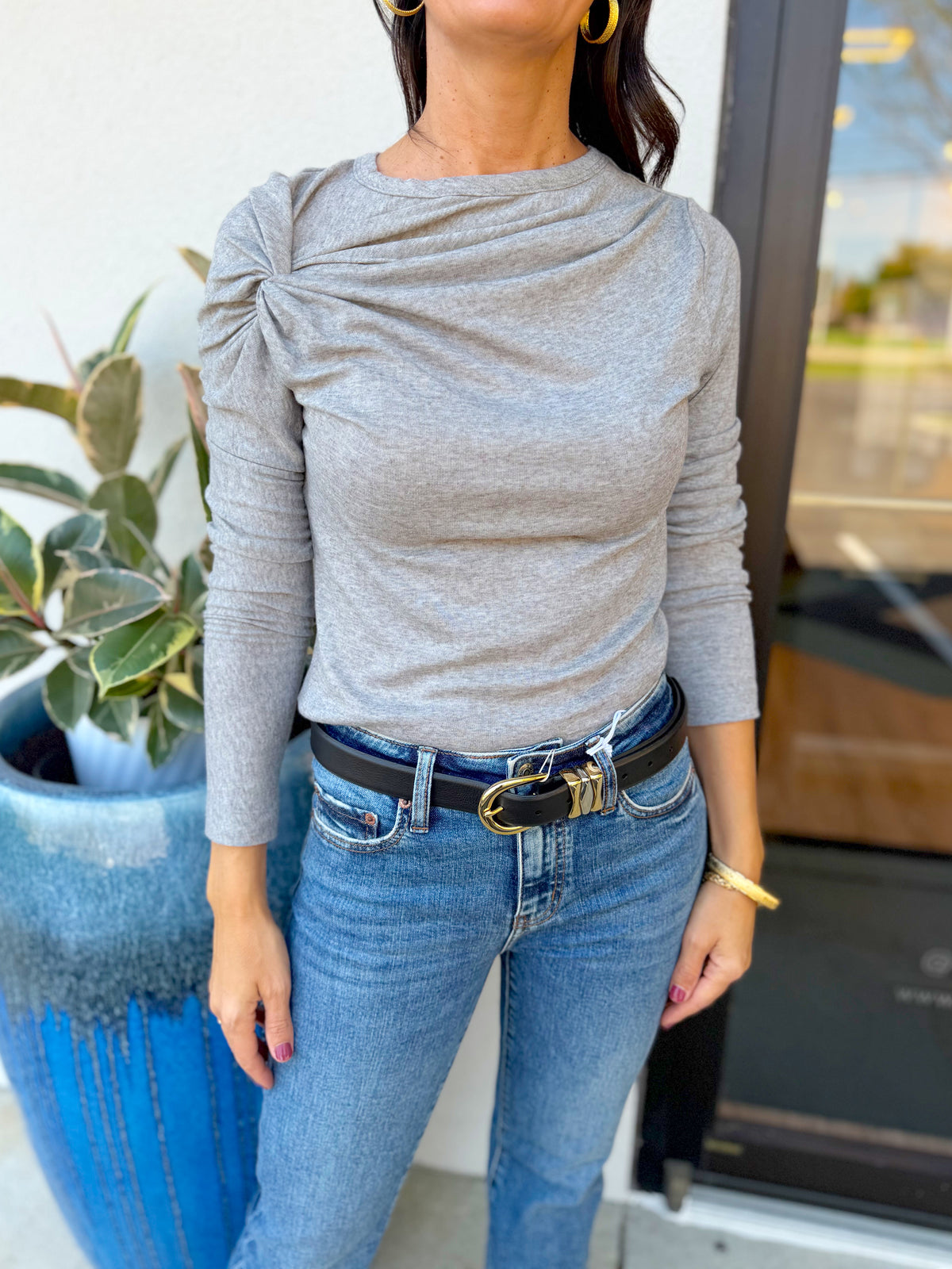Bobi Knot Twist Tee - Charcoal