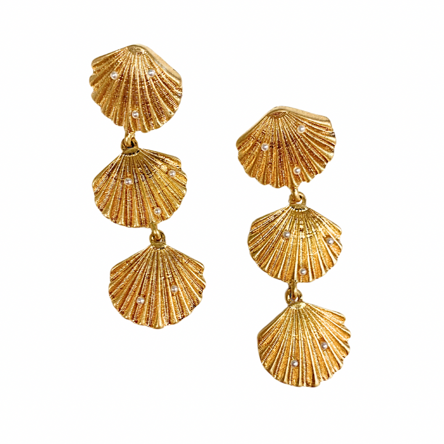 LBLOX Triple Shell Earrings with Pearl Detail - Gabrielle's Biloxi