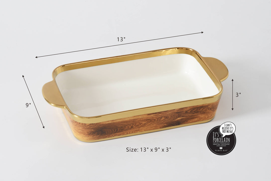 Pampa Bay Rectangular Baking Dish - Gold/Wood - Gabrielle's Biloxi