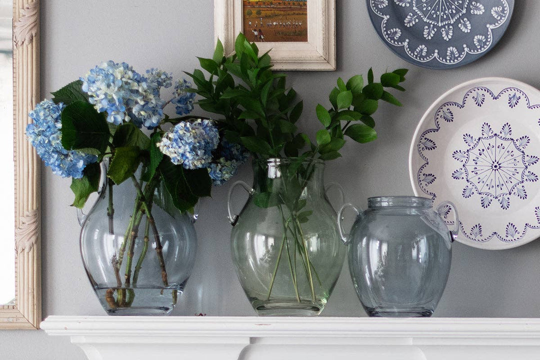 Etu Glass Amphora Flower Vase, Medium, Denim Blue - Gabrielle's Biloxi