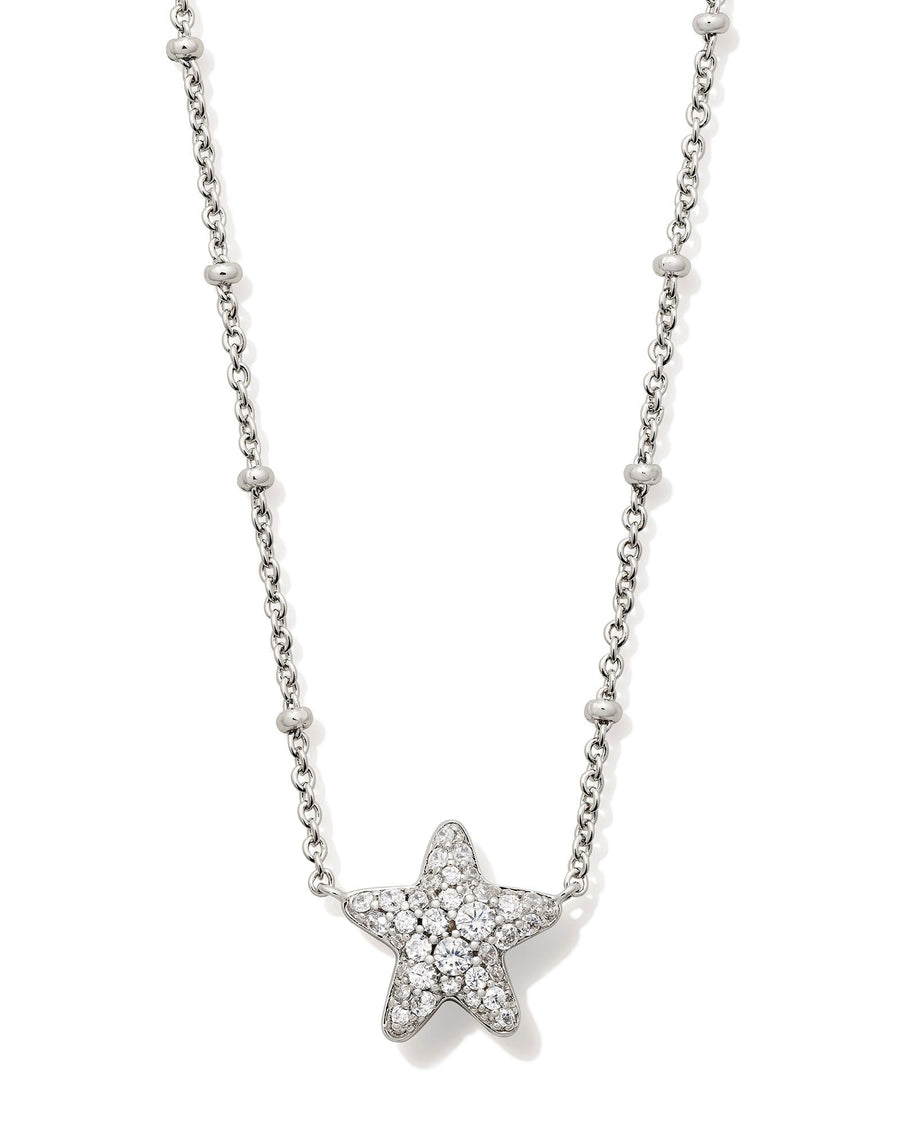 Kendra Scott Jae Star Pave Short Pendant Necklace Silver White Crystal - Gabrielle's Biloxi