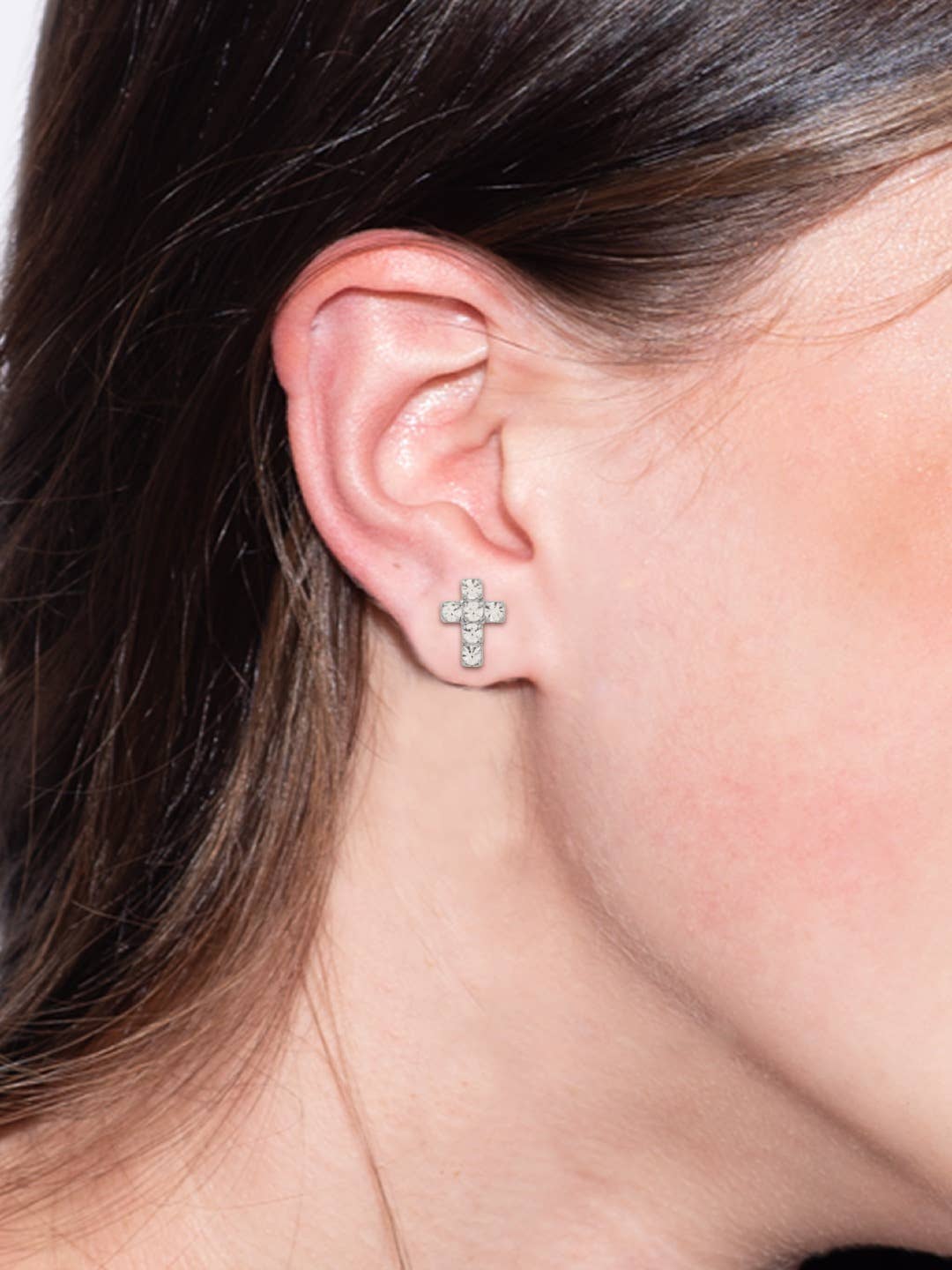 Sorrelli Carly Cross Stud Earrings - Silver Crystal
