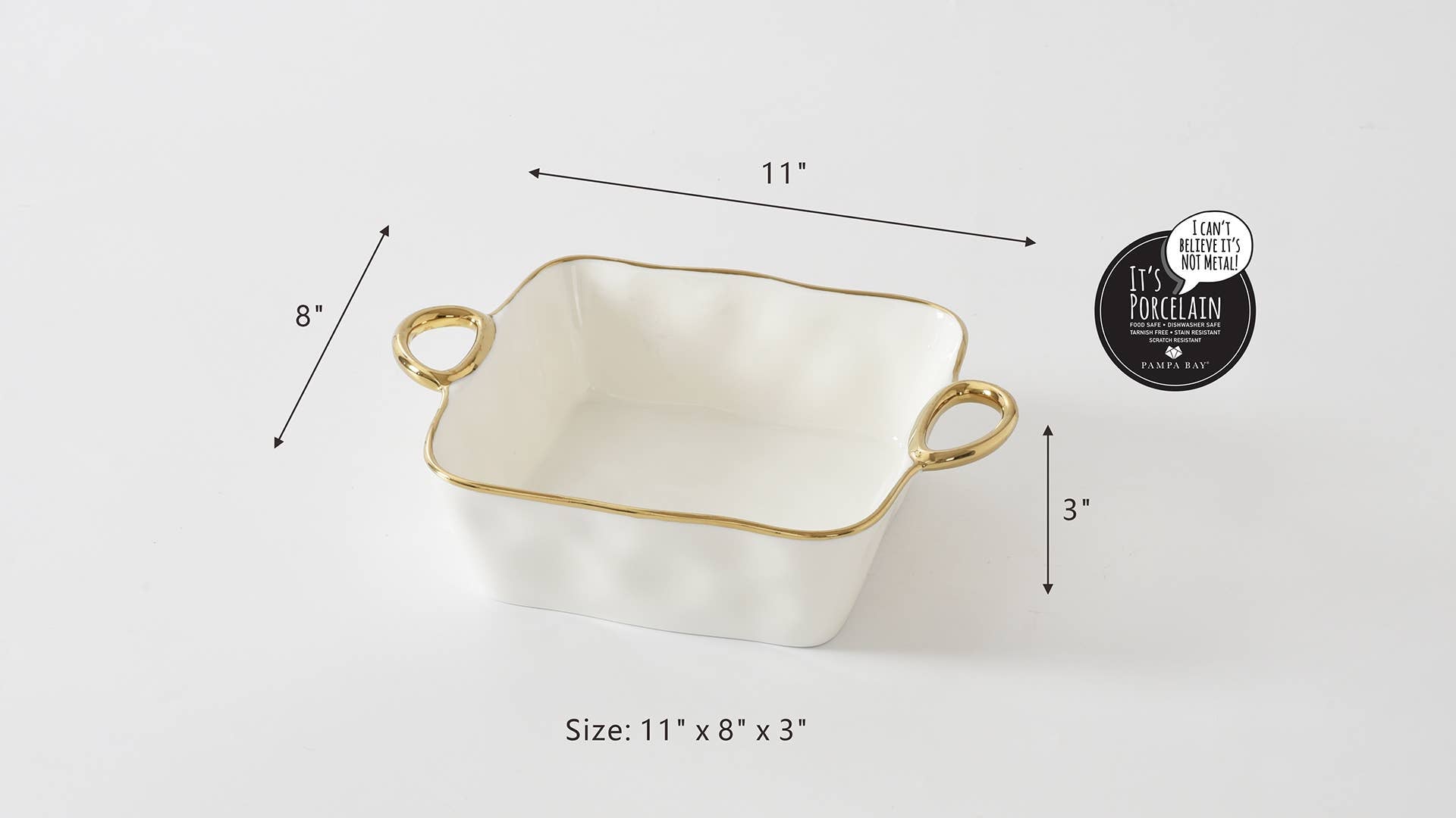 Pampa Bay Square Baking Dish - White & Gold - Gabrielle's Biloxi