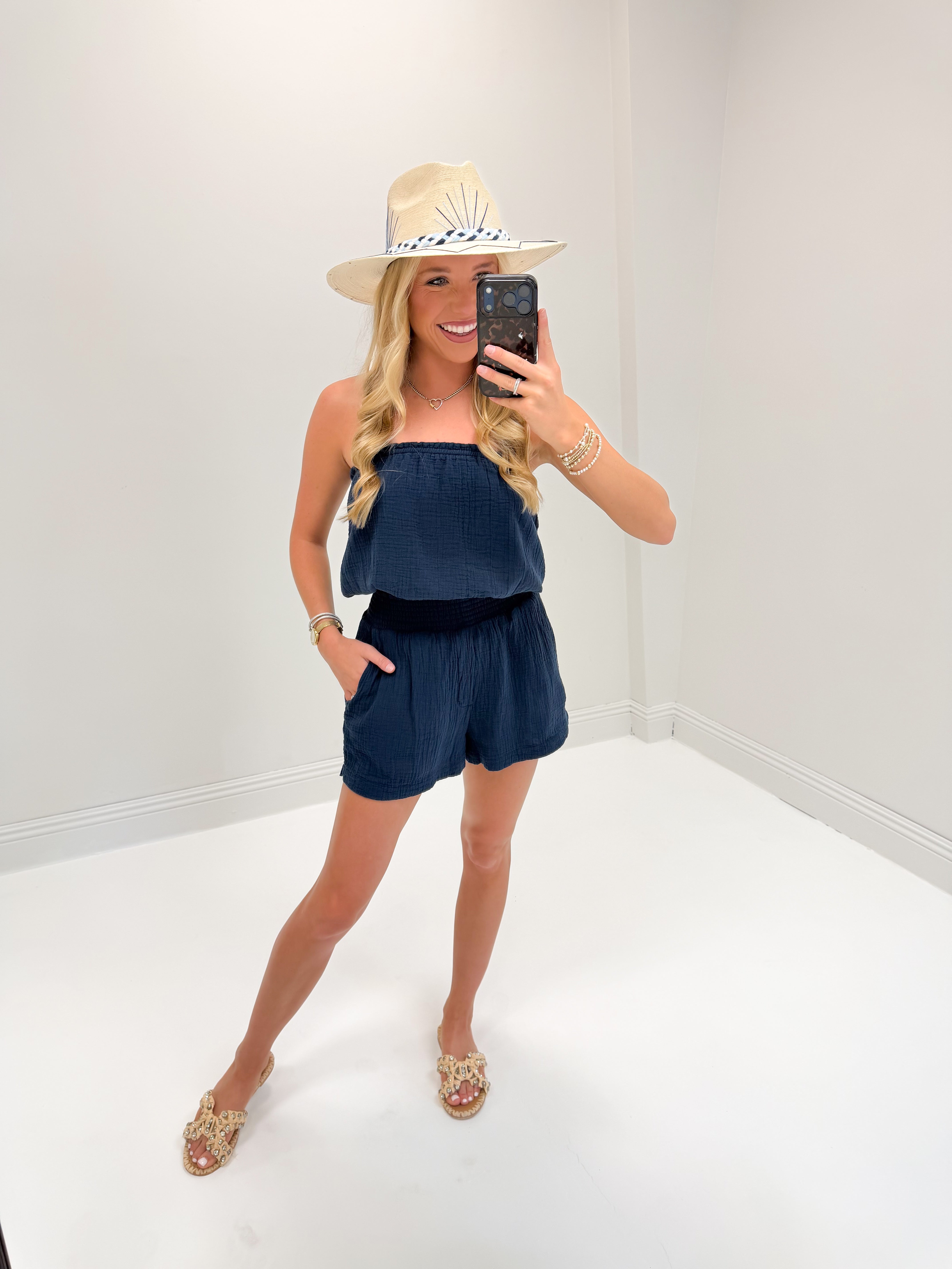 Bobi Smocked Tube Top - Deep Seas
