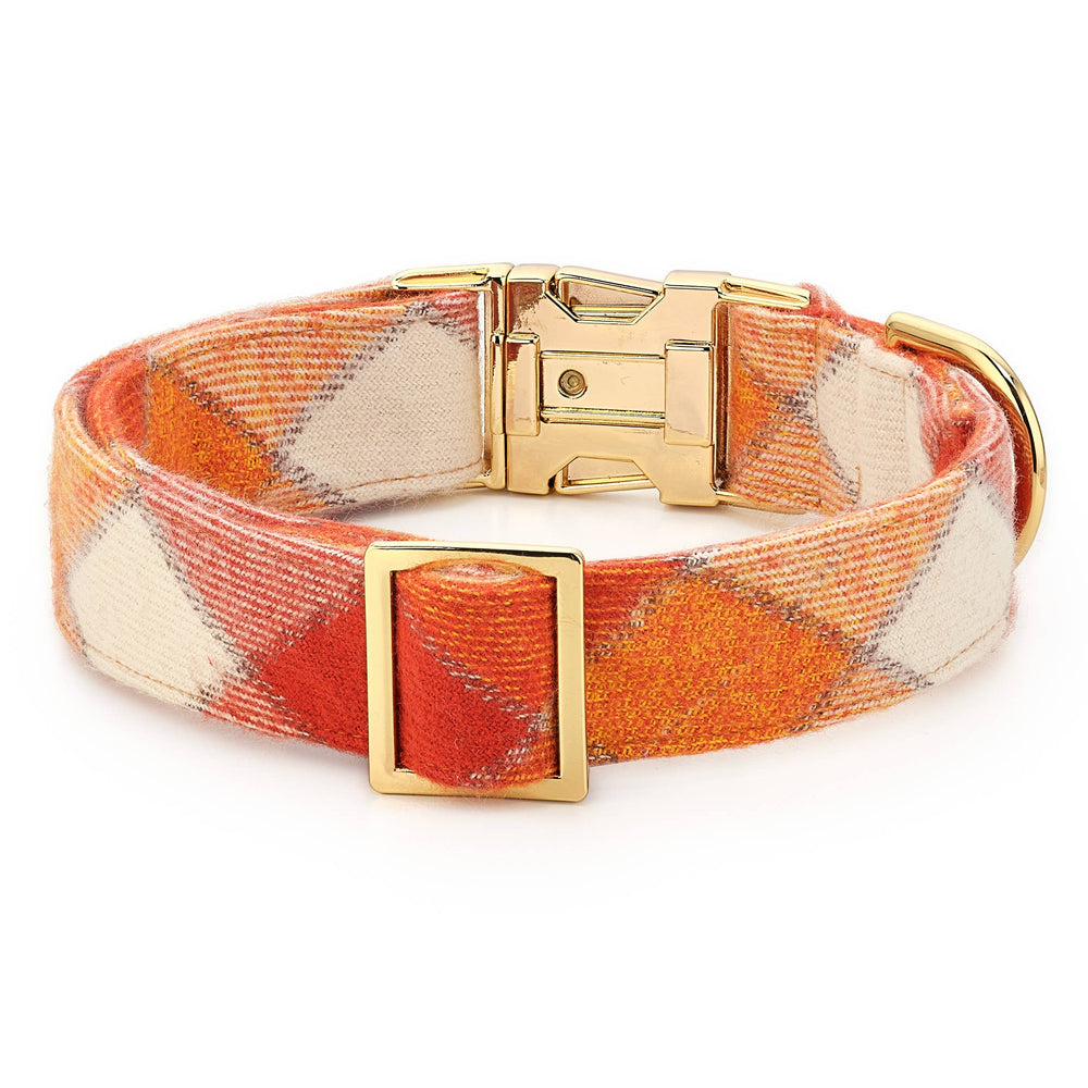 Pumpkin Spice Plaid Flannel Fall Dog Collar - Gabrielle's Biloxi