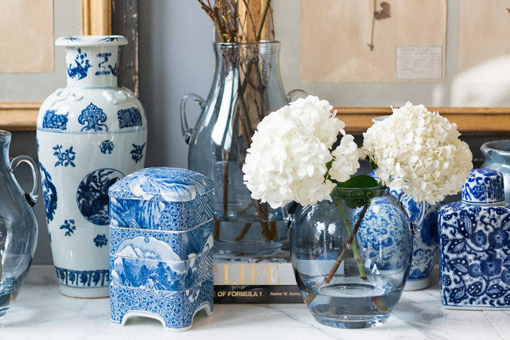 Etu Glass Amphora Flower Vase, Large, Denim Blue - Gabrielle's Biloxi