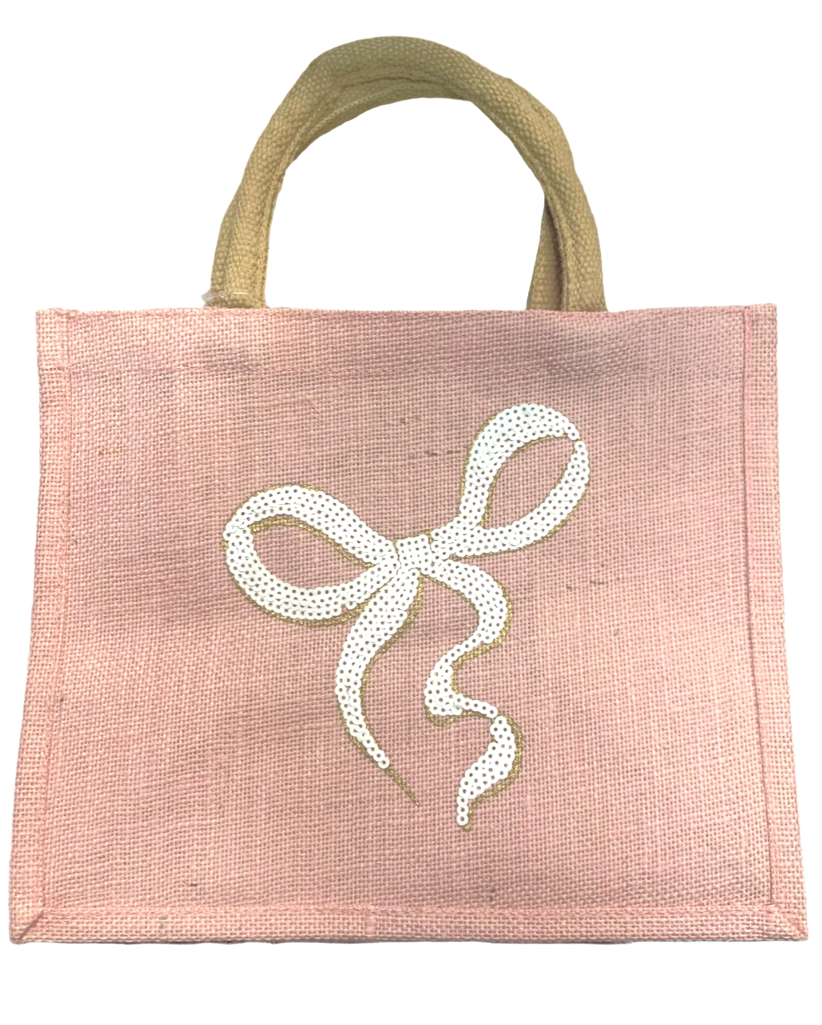 Bow Sequin Gift Tote - Pink/ White - Gabrielle's Biloxi