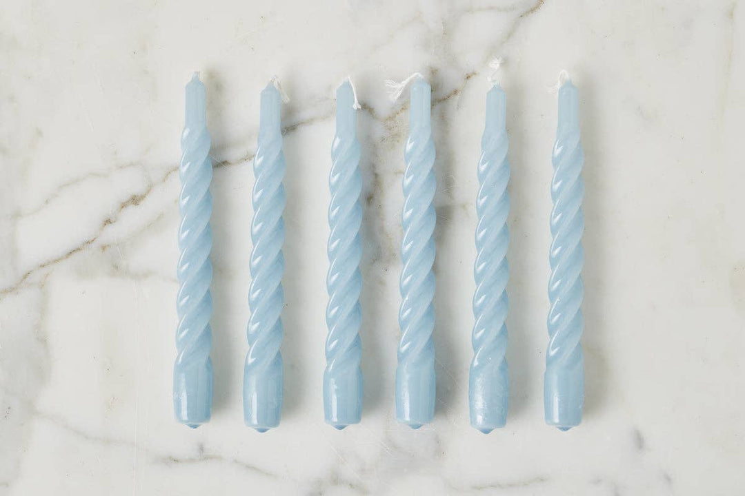 Etu Lacquer Twisted Taper Candles, Denim Blue,  Boxed, Set of 6 - Gabrielle's Biloxi