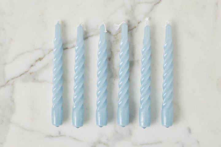 Etu Lacquer Twisted Taper Candles, Denim Blue,  Boxed, Set of 6 - Gabrielle's Biloxi