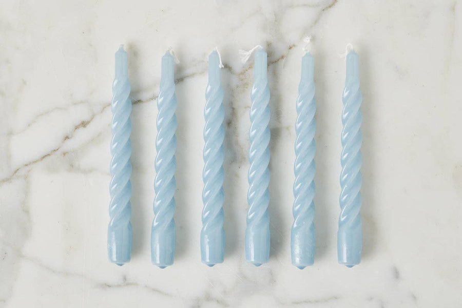 Etu Lacquer Twisted Taper Candles, Denim Blue,  Boxed, Set of 6 - Gabrielle's Biloxi