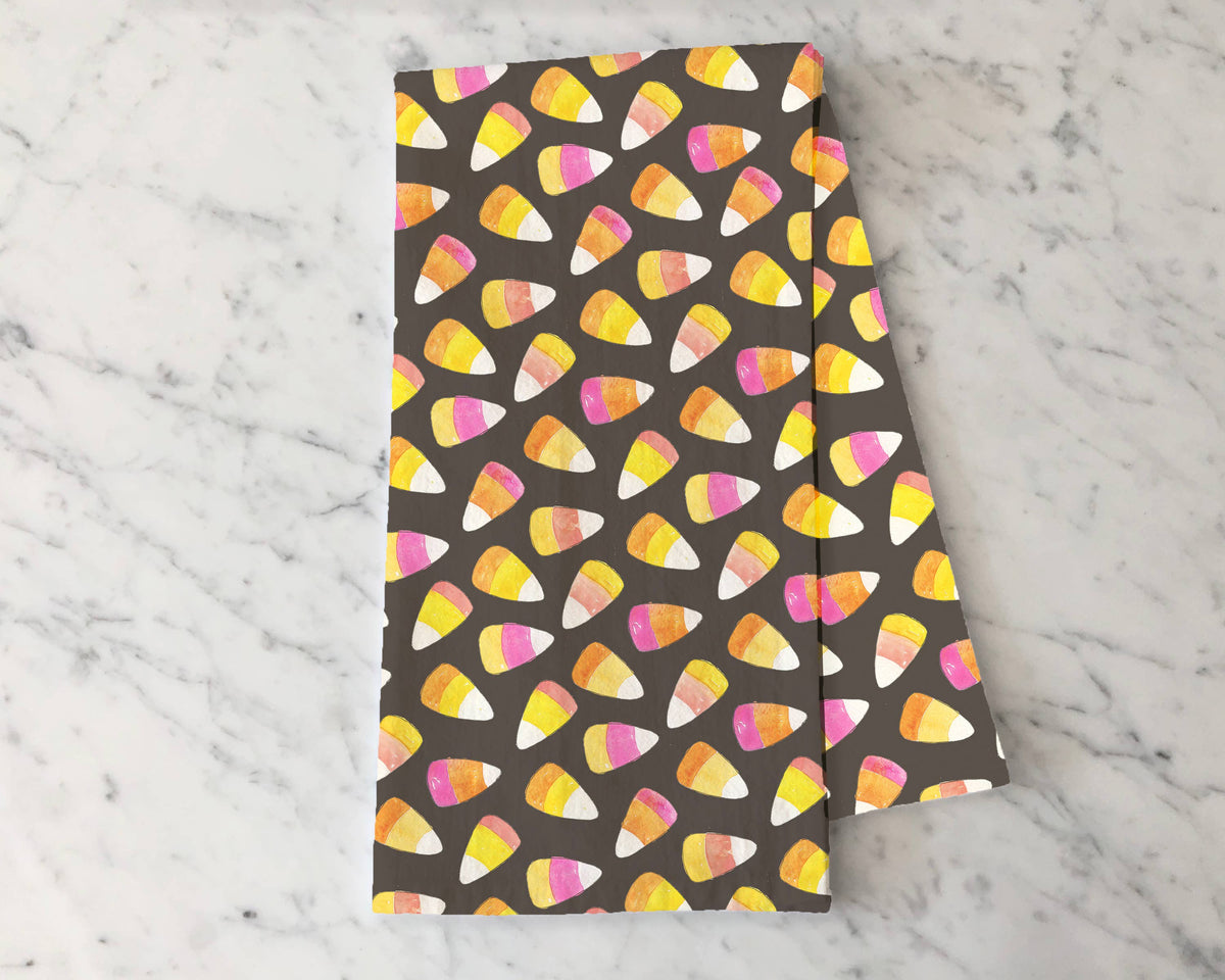 Pink and Orange Halloween Candy Corn  - Fall Tea Towel