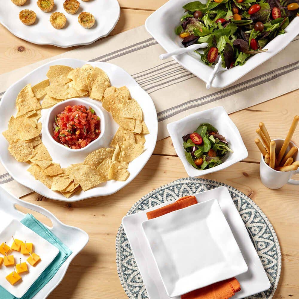 Ruffle White Melamine Square 2pc Salad Serving Set