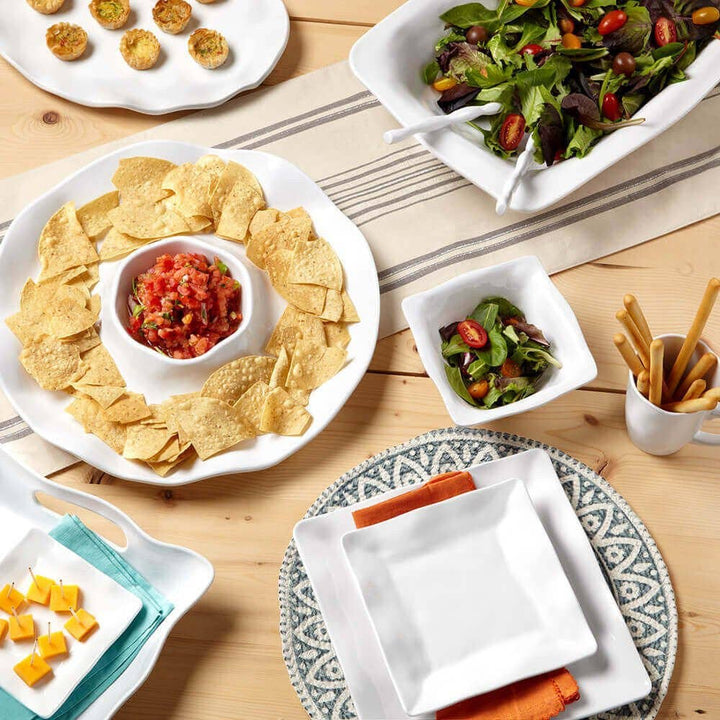 Ruffle White Melamine Square 2pc Salad Serving Set